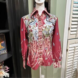 NOS USA Made Tem Tex Western Button Down Floral Rockabilly Snap Shirt Size 12